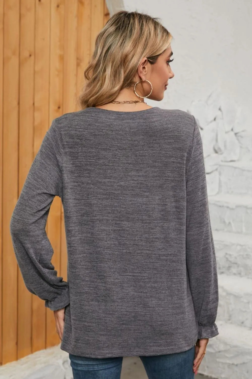 Ruched Round Neck Flounce Sleeve T-Shirt – Trendsi | ClozArt