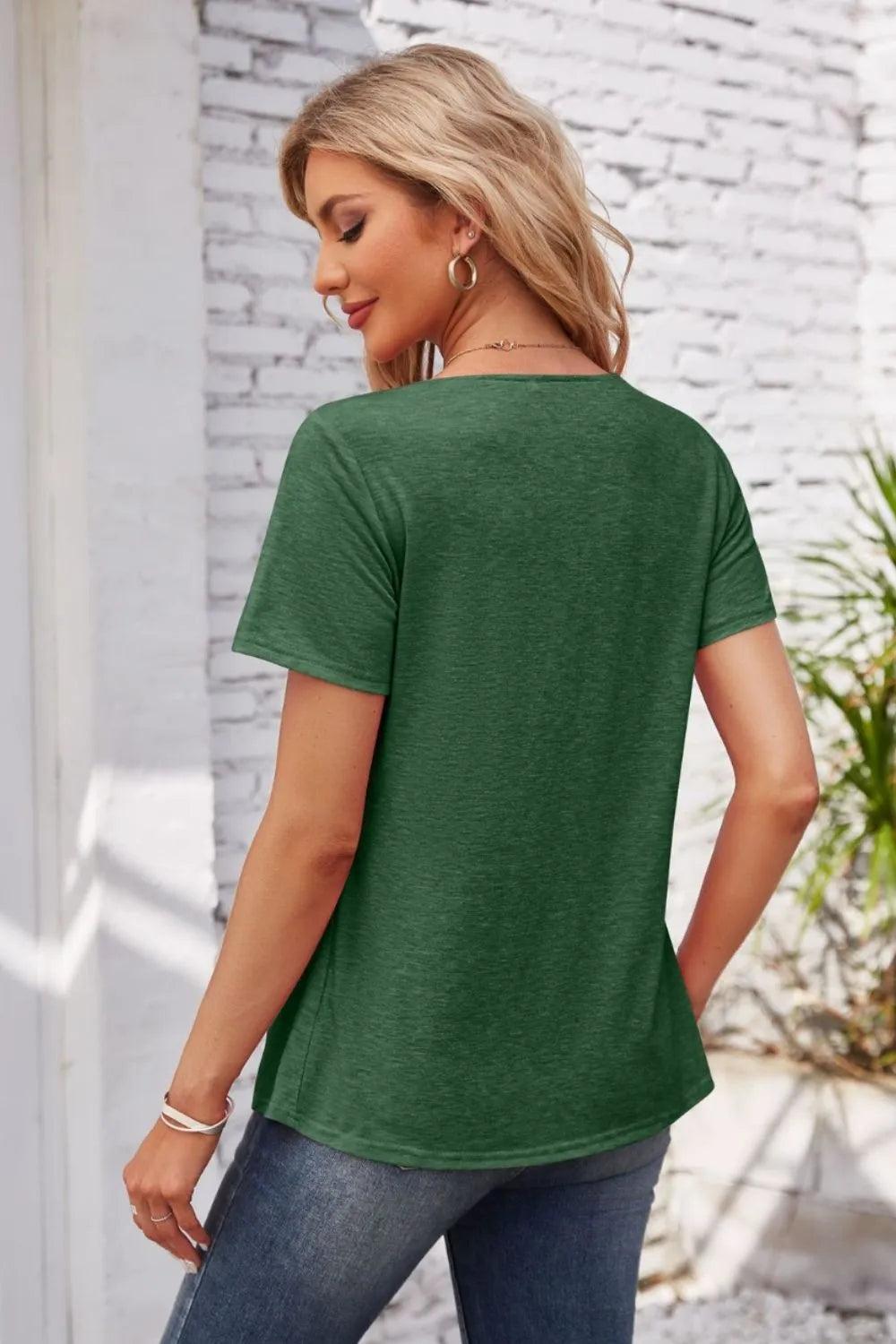 Decorative Button Scoop Neck T-Shirt – Trendsi | ClozArt