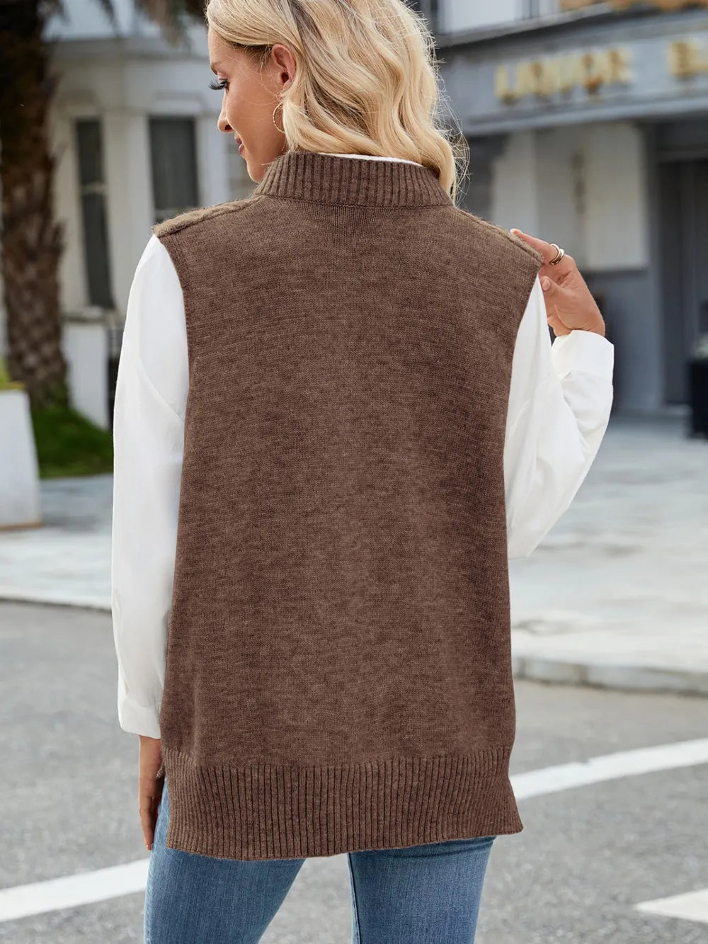 Cable Knit V-Neck Sweater Vest – Trendsi | ClozArt