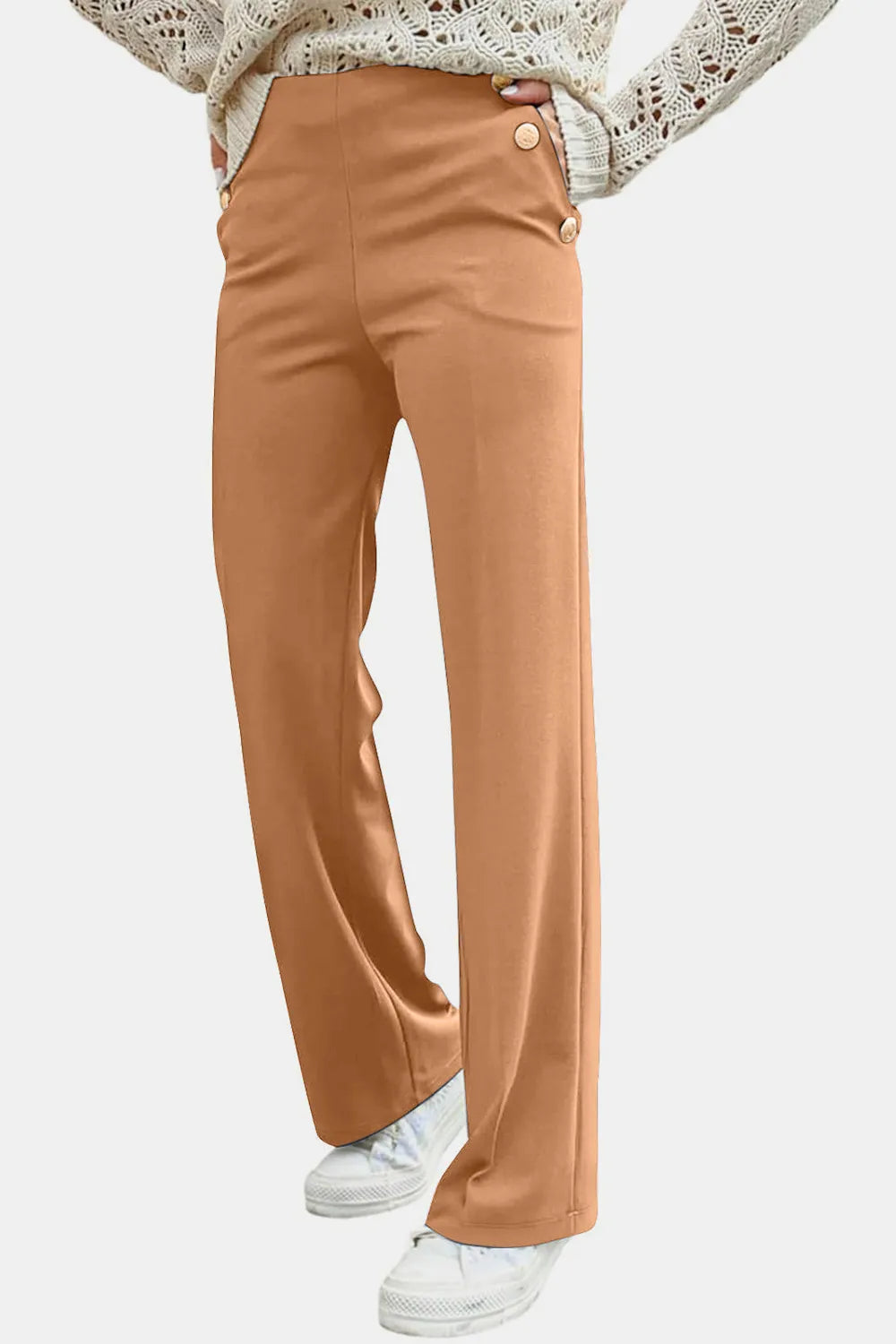 Decorative Button High Rise Pants – Trendsi | ClozArt