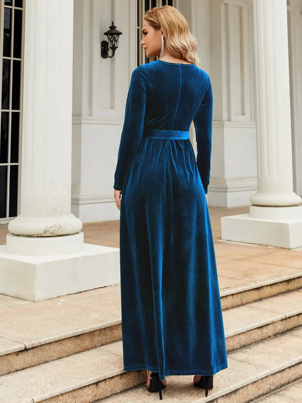 Tie Front Round Neck Long Sleeve Maxi Dress – Trendsi | ClozArt