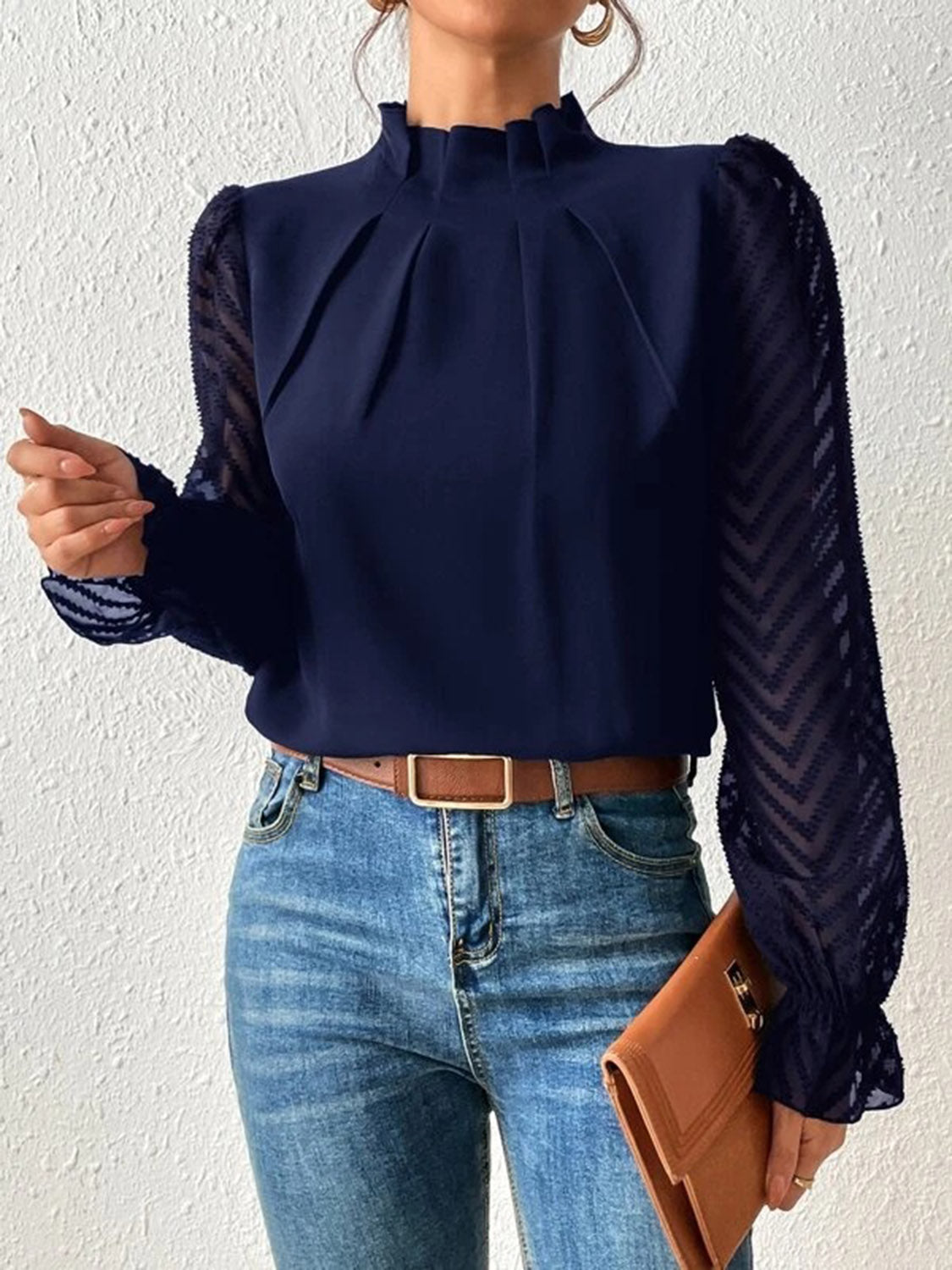 Mock Neck Flounce Sleeve Blouse – Trendsi | ClozArt