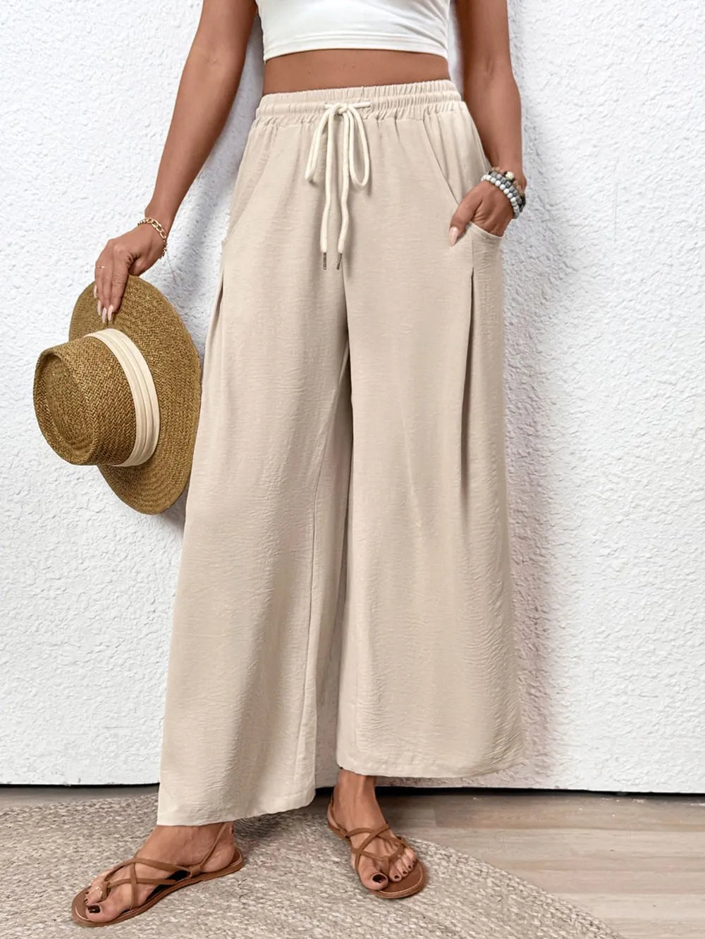 Perfee Drawstring Wide Leg Pants – Trendsi | ClozArt