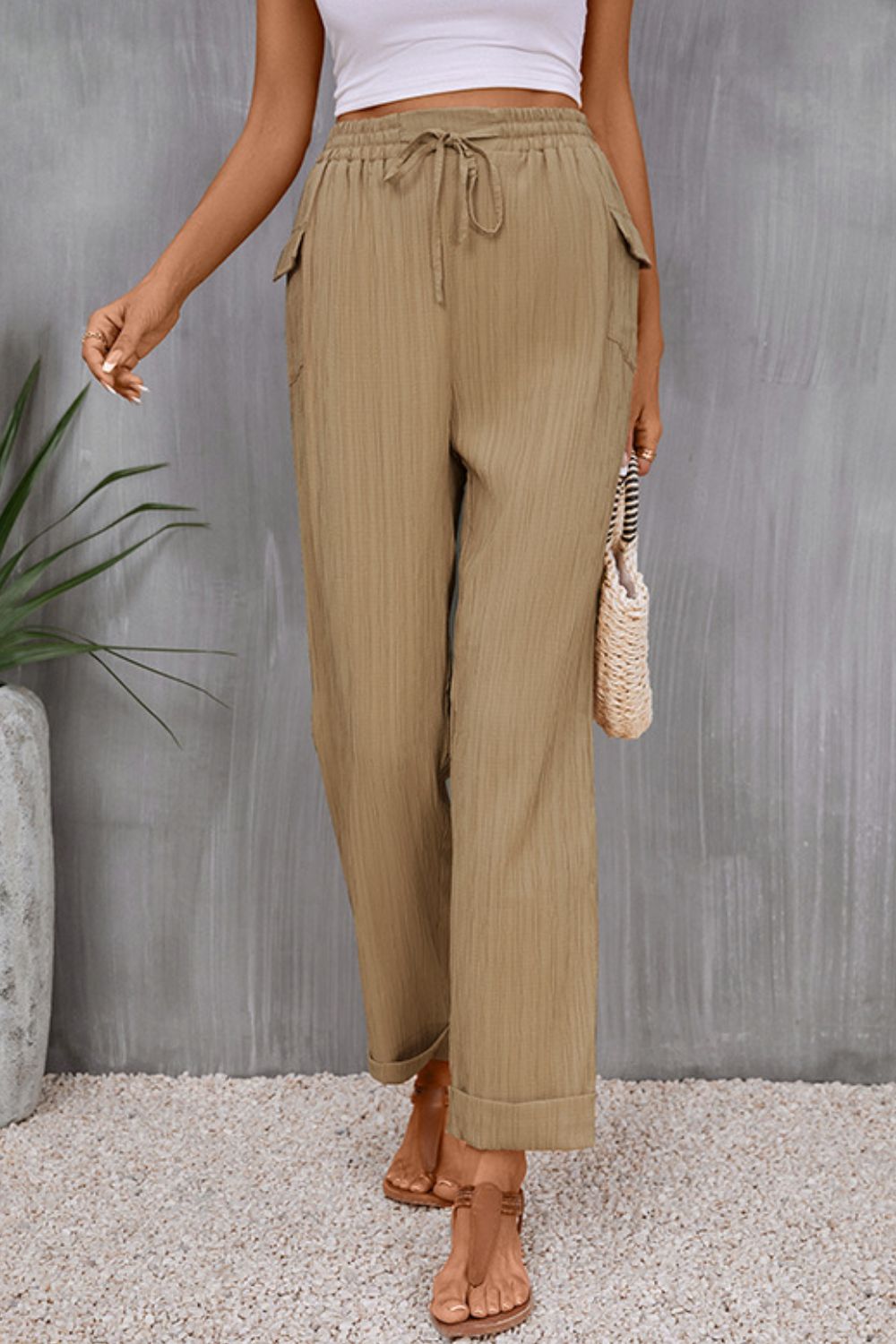 Perfee Tie Waist Pocketed Long Pants – Trendsi | ClozArt
