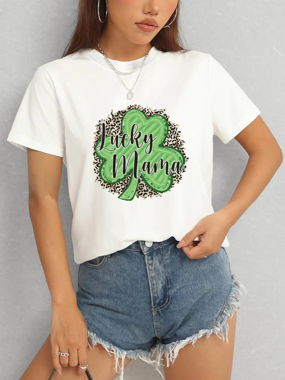 LUCKY MAMA Round Neck T-Shirt – Trendsi | ClozArt