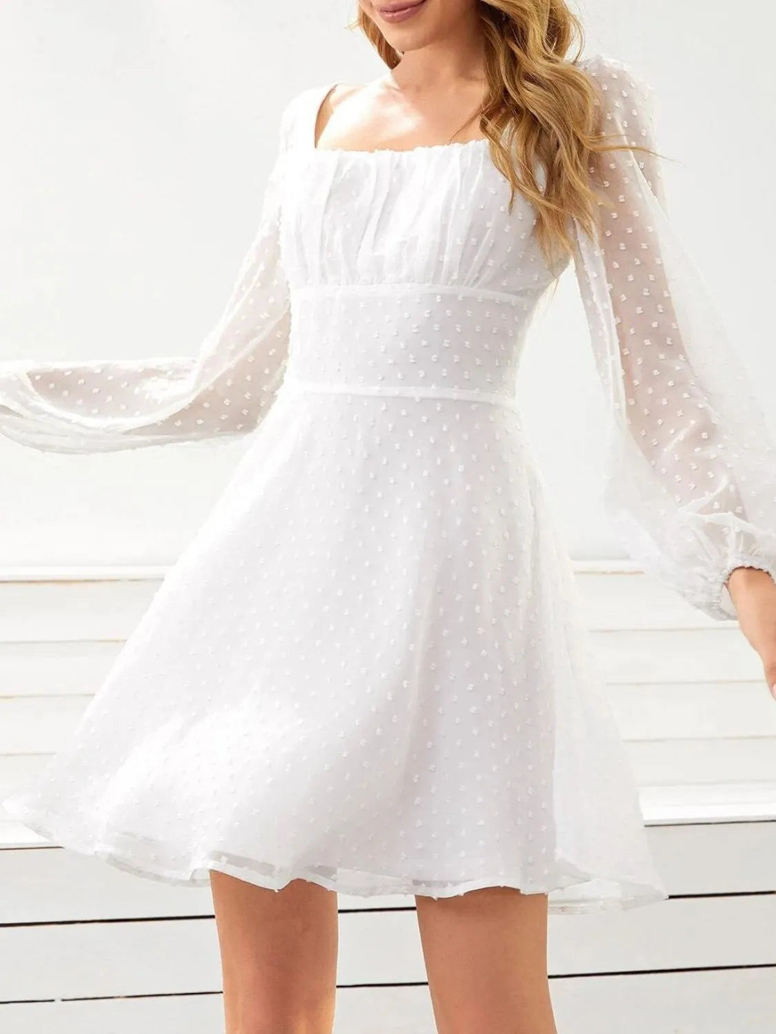 Swiss Dot Long Sleeve Mini Dress – Trendsi | ClozArt