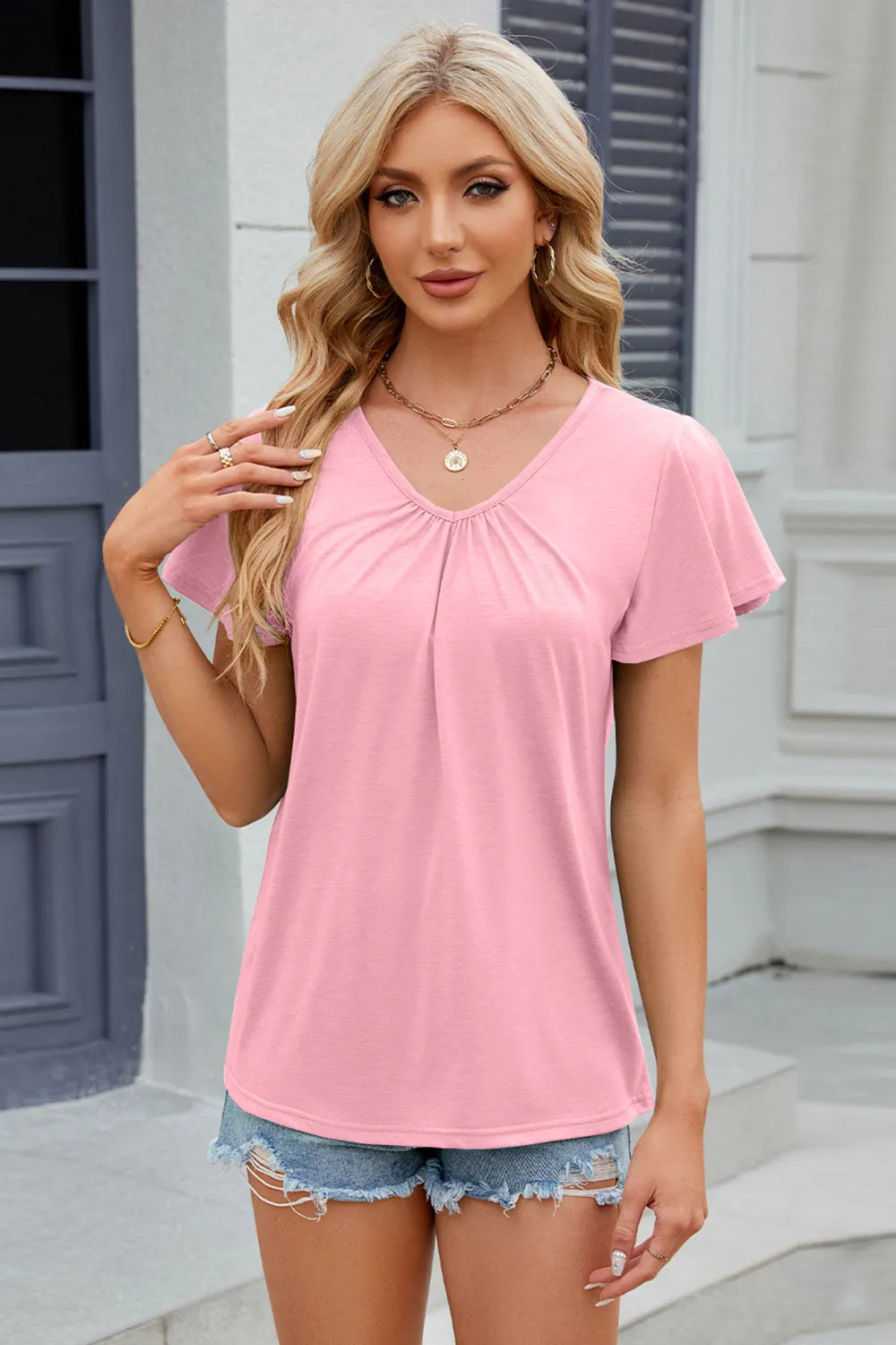 V-Neck Short Sleeve T-Shirt – Trendsi | ClozArt