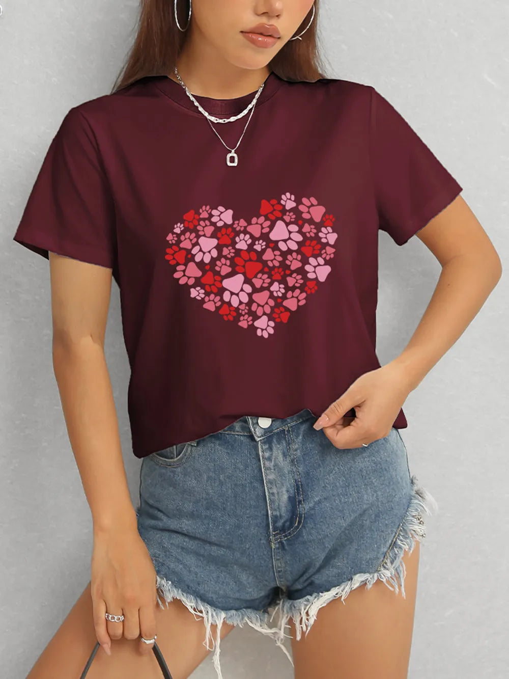 Heart Round Neck Short Sleeve T-Shirt – Trendsi | ClozArt