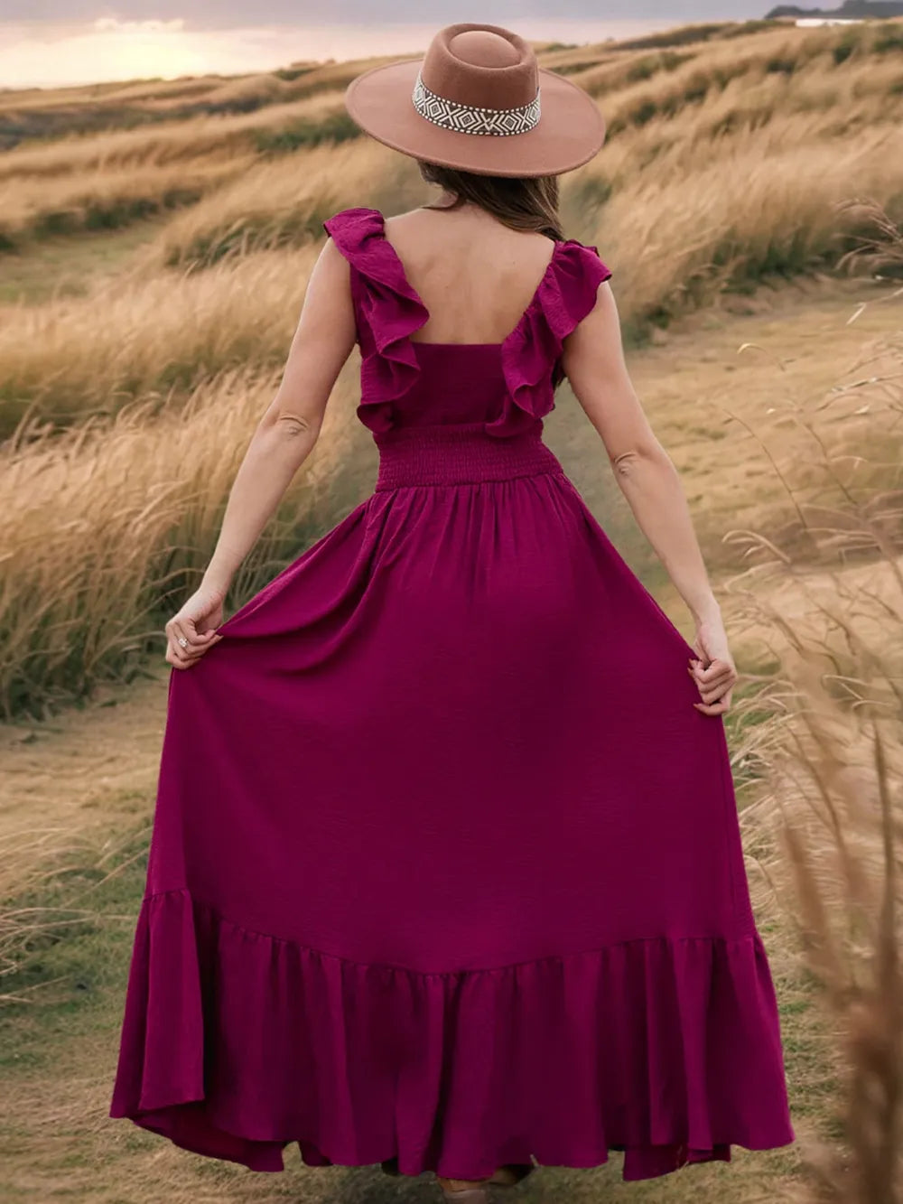 Ruffled Smocked Square Neck Maxi Dress – Trendsi | ClozArt