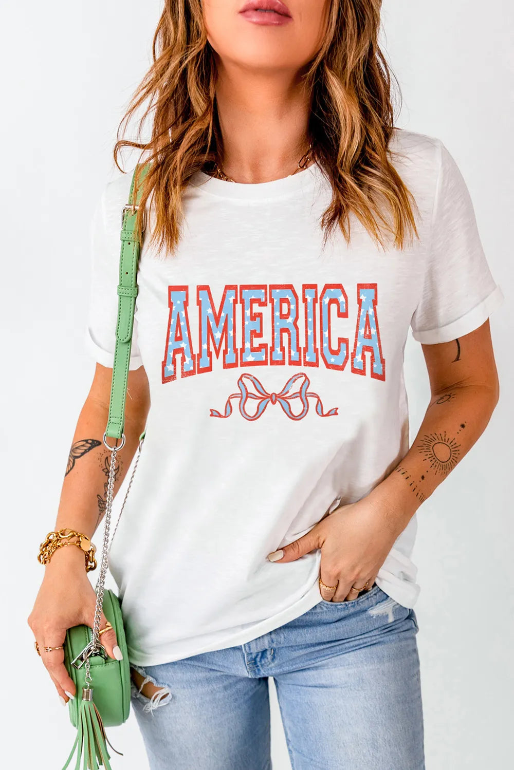 AMERICA Round Neck Short Sleeve T-Shirt – Trendsi | ClozArt