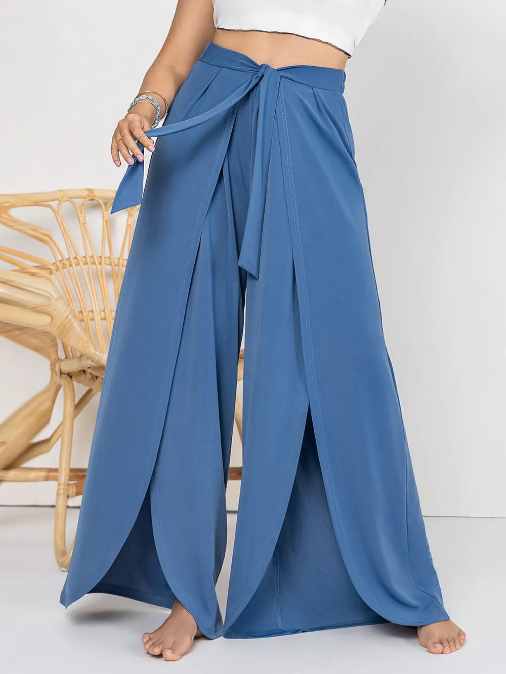 Plus Size Tied Slit Wide Leg Pants – Trendsi | ClozArt