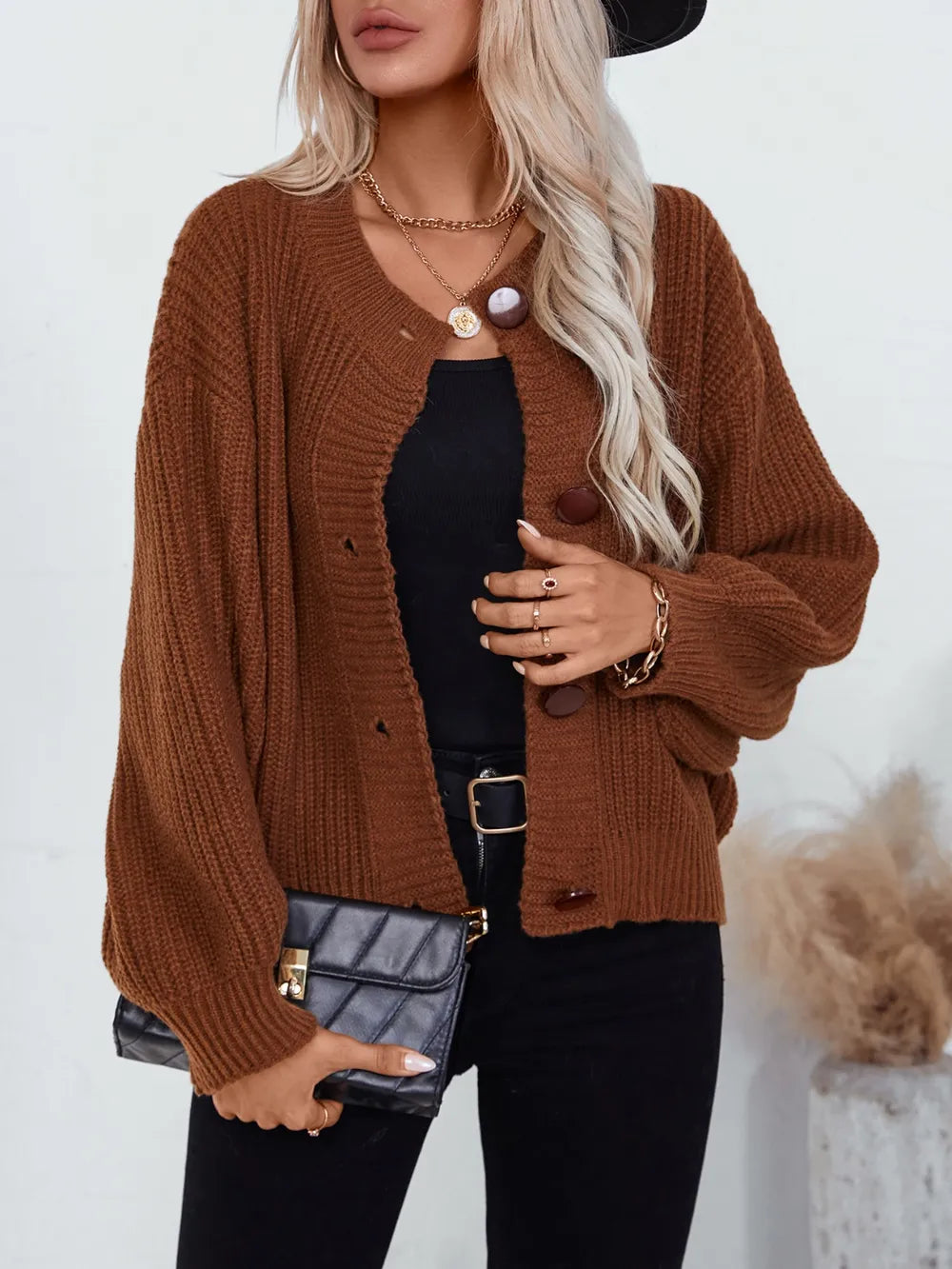 Button Down Long Sleeve Cardigan – Trendsi | ClozArt