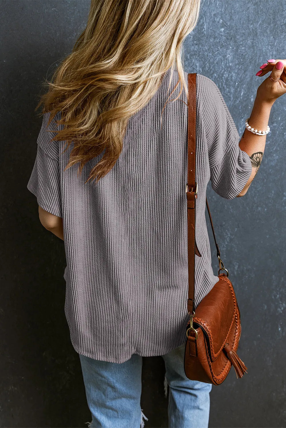 Textured V-Neck Dropped Shoulder T-Shirt – Trendsi | ClozArt