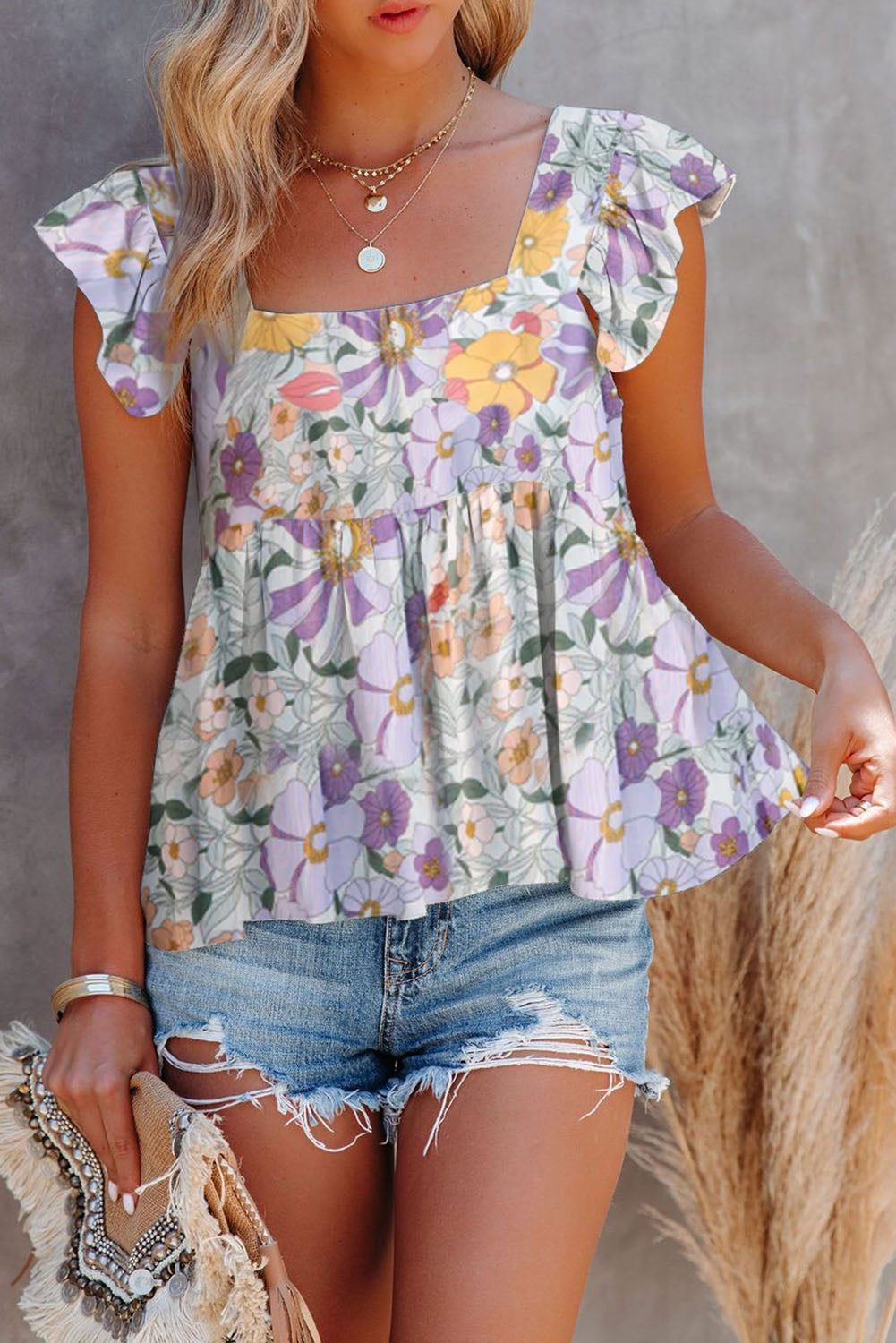 Floral Square Neck Babydoll Top – Trendsi | ClozArt