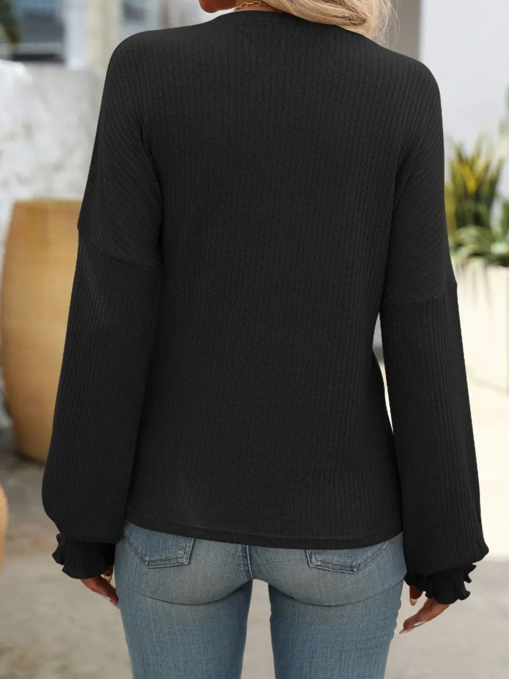 Mandy Ribbed Round Neck Long Sleeve T-Shirt – Trendsi | ClozArt