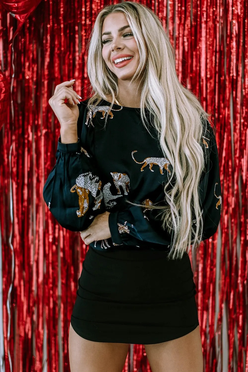 Animal Pattern Round Neck Long Sleeve Blouse – Trendsi | ClozArt