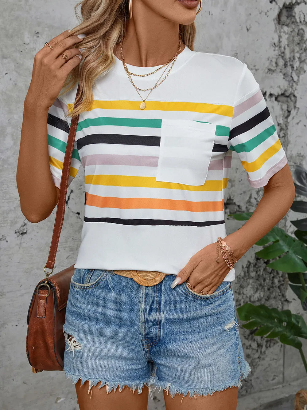 Perfee Striped Round Neck Short Sleeve T-Shirt – Trendsi | ClozArt