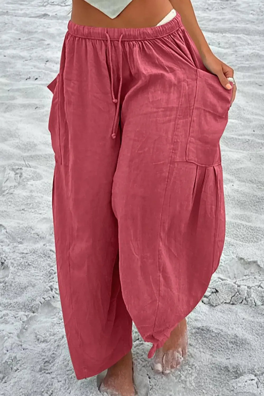 Full Size Pocketed Drawstring Wide Leg Pants – Trendsi | ClozArt