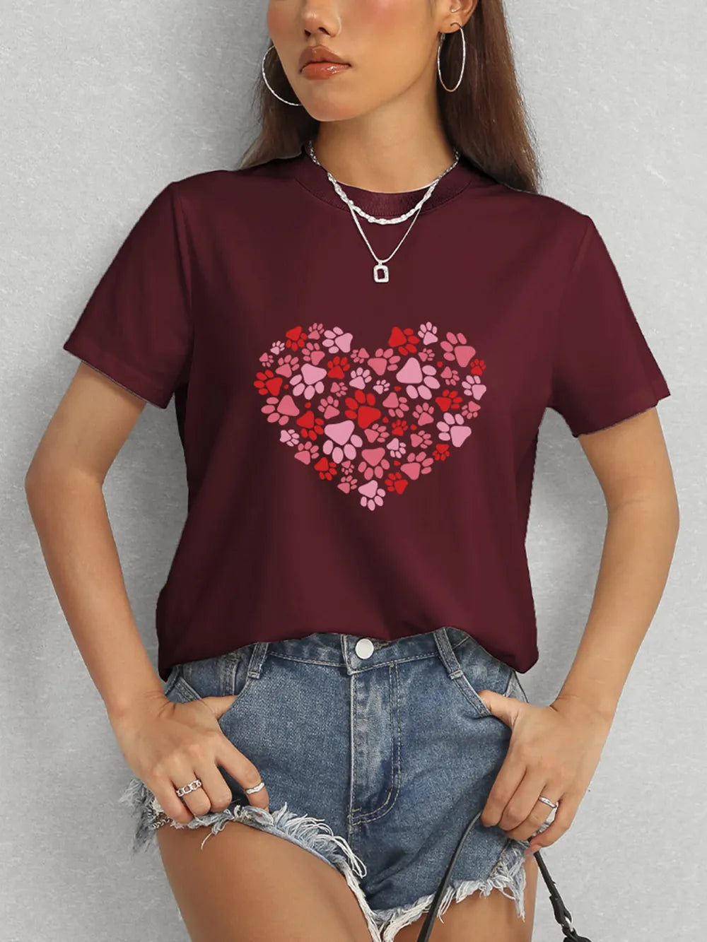 Heart Round Neck Short Sleeve T-Shirt – Trendsi | ClozArt
