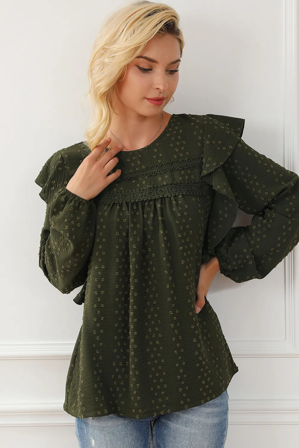 Round Neck Ruffled Blouse – Trendsi | ClozArt