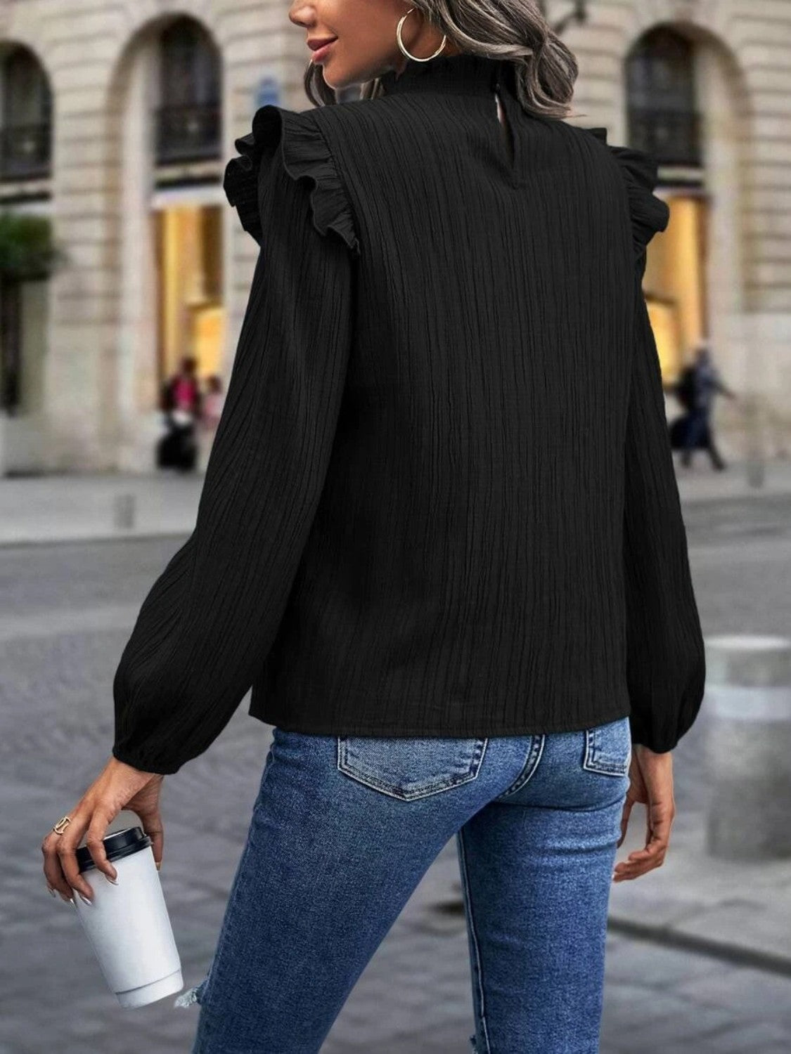 Mock Neck Ruffle Shoulder Blouse – Trendsi | ClozArt