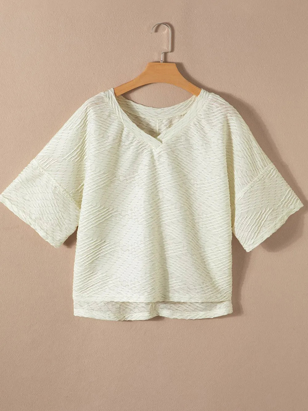 Textured V-Neck Dropped Shoulder T-Shirt – Trendsi | ClozArt