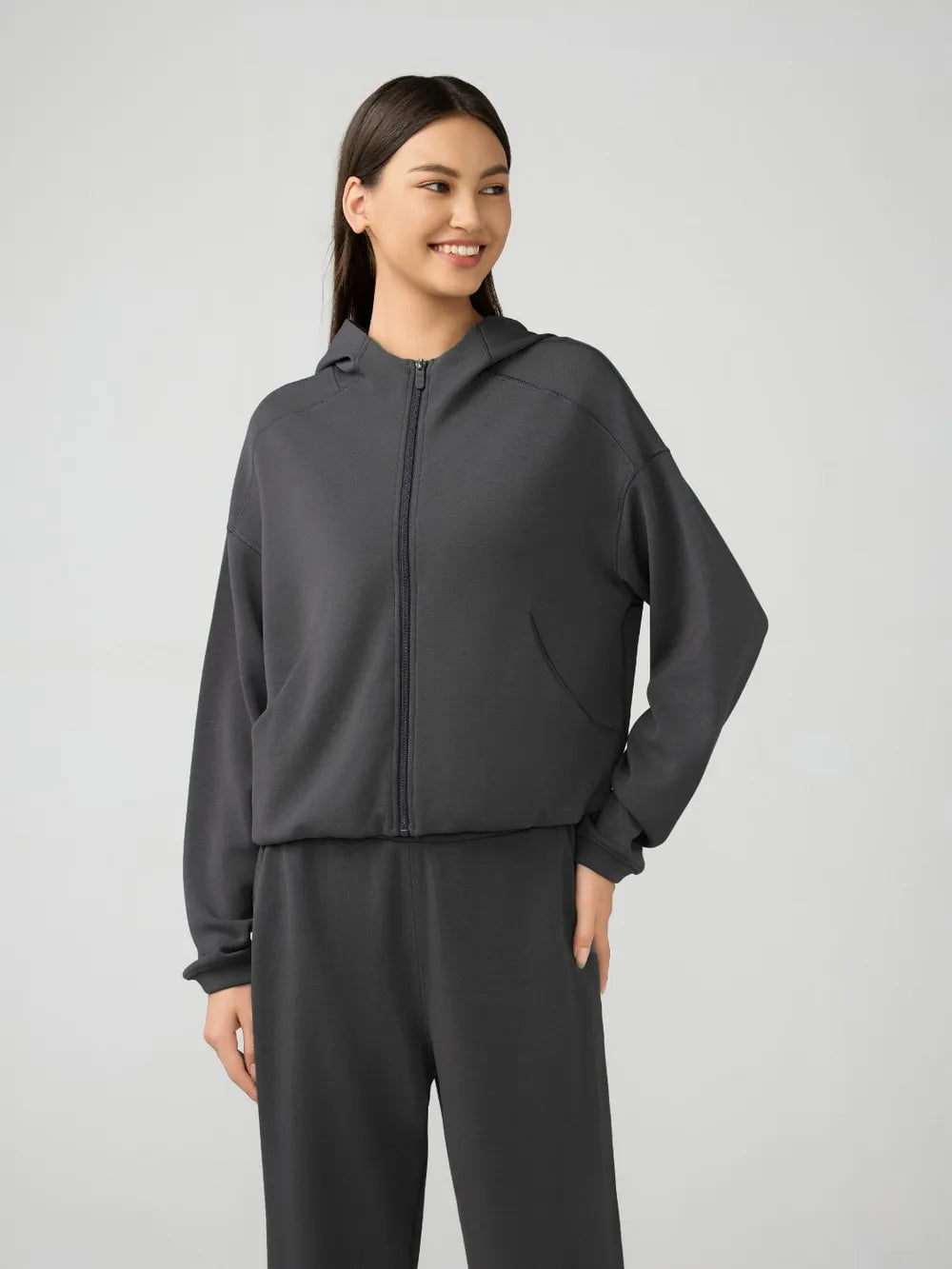 Millennia Zip Up Dropped Shouder Active Hooded – Trendsi | ClozArt
