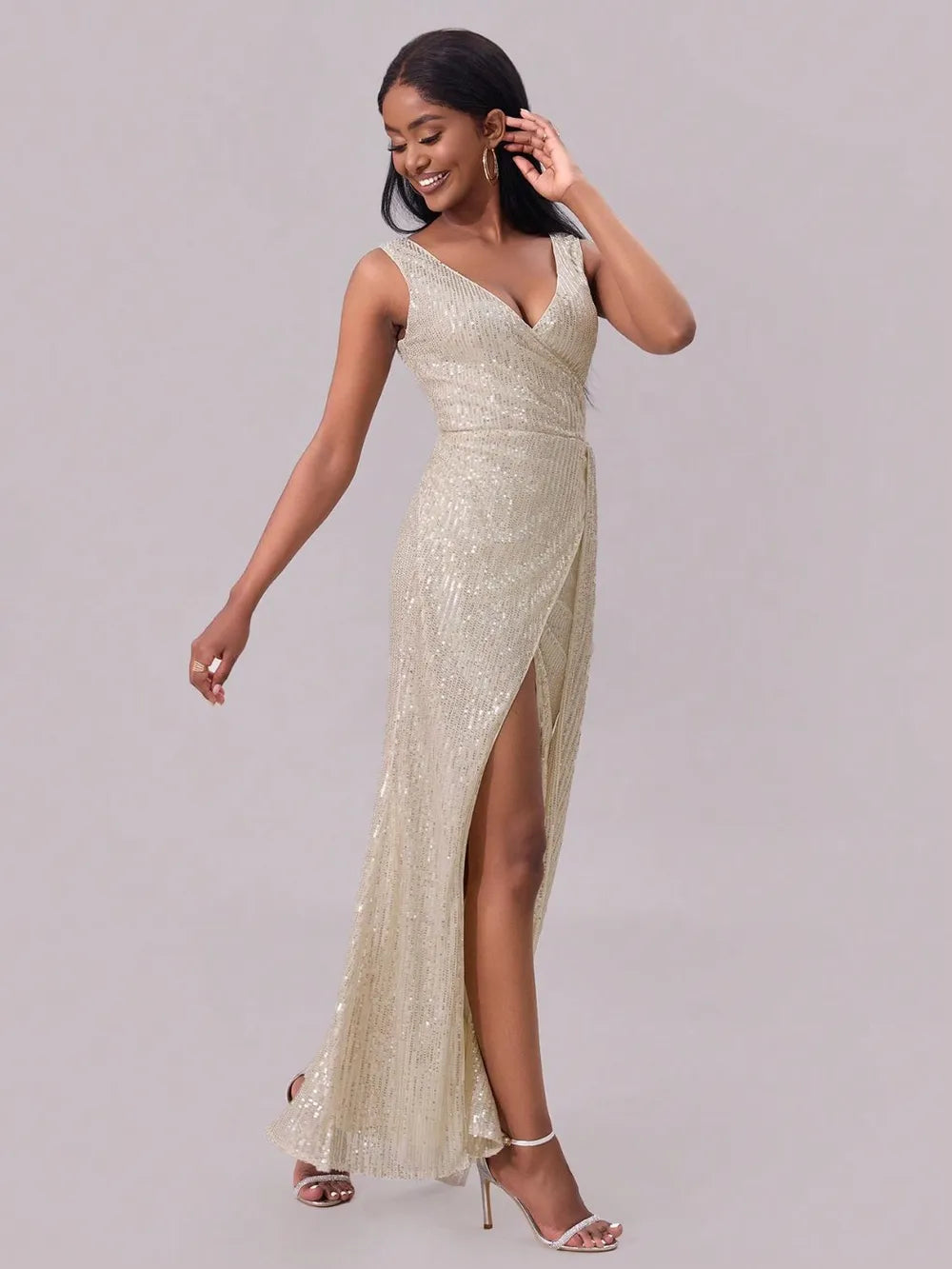 Slit Sequin Surplice Sleeveless Maxi Dress – Trendsi | ClozArt