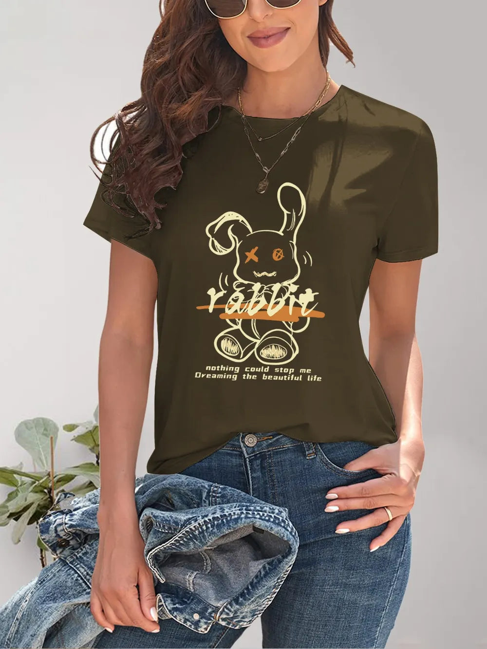 Rabbit Graphic Round Neck Short Sleeve T-Shirt – Trendsi | ClozArt