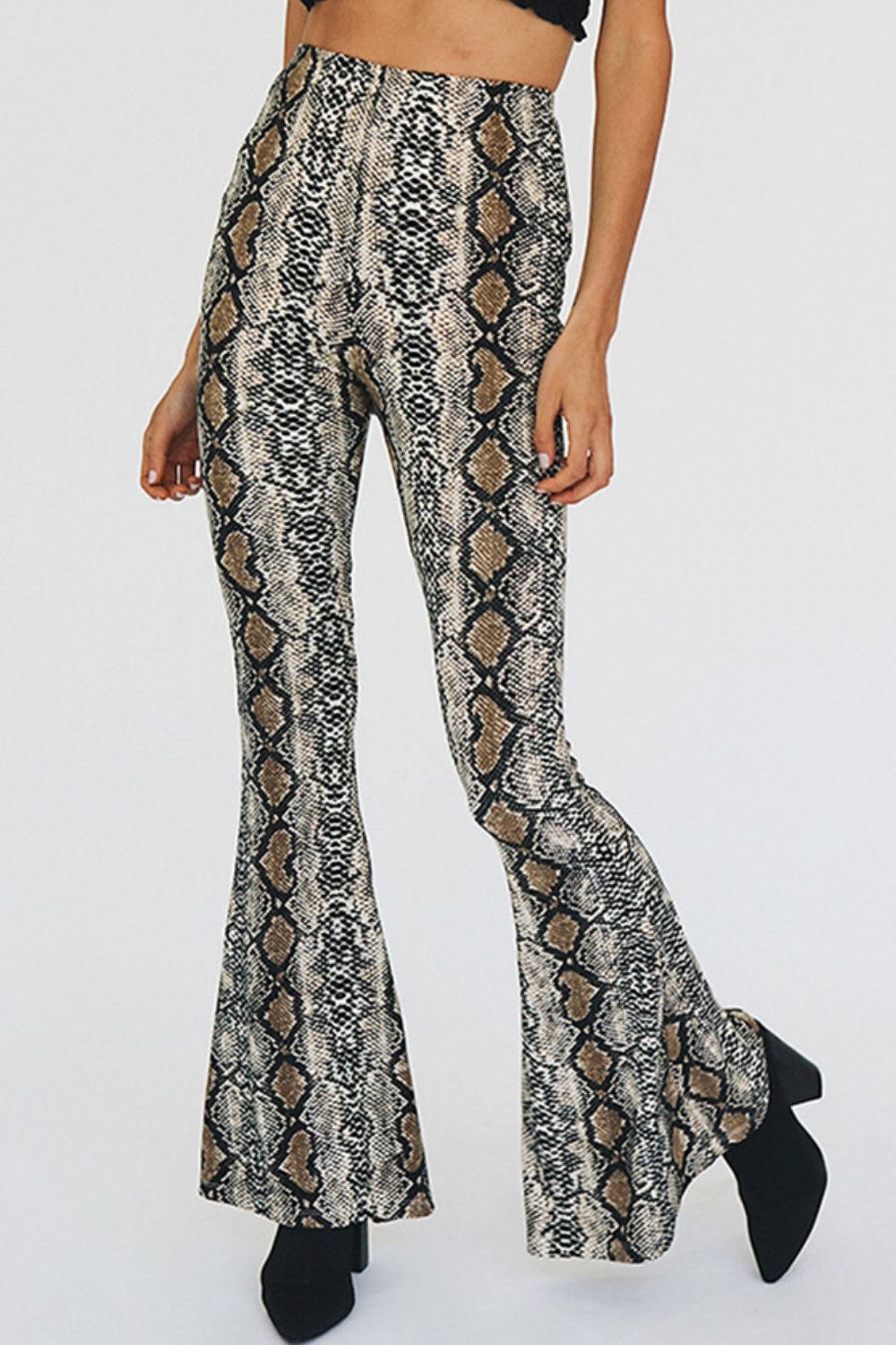 Snakeskin Print Flare Pants – Trendsi | ClozArt