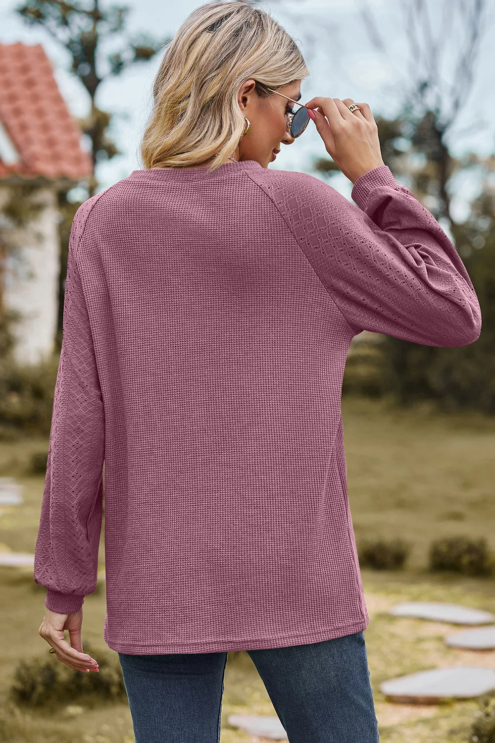 Eyelet Round Neck Long Sleeve T-Shirt – Trendsi | ClozArt