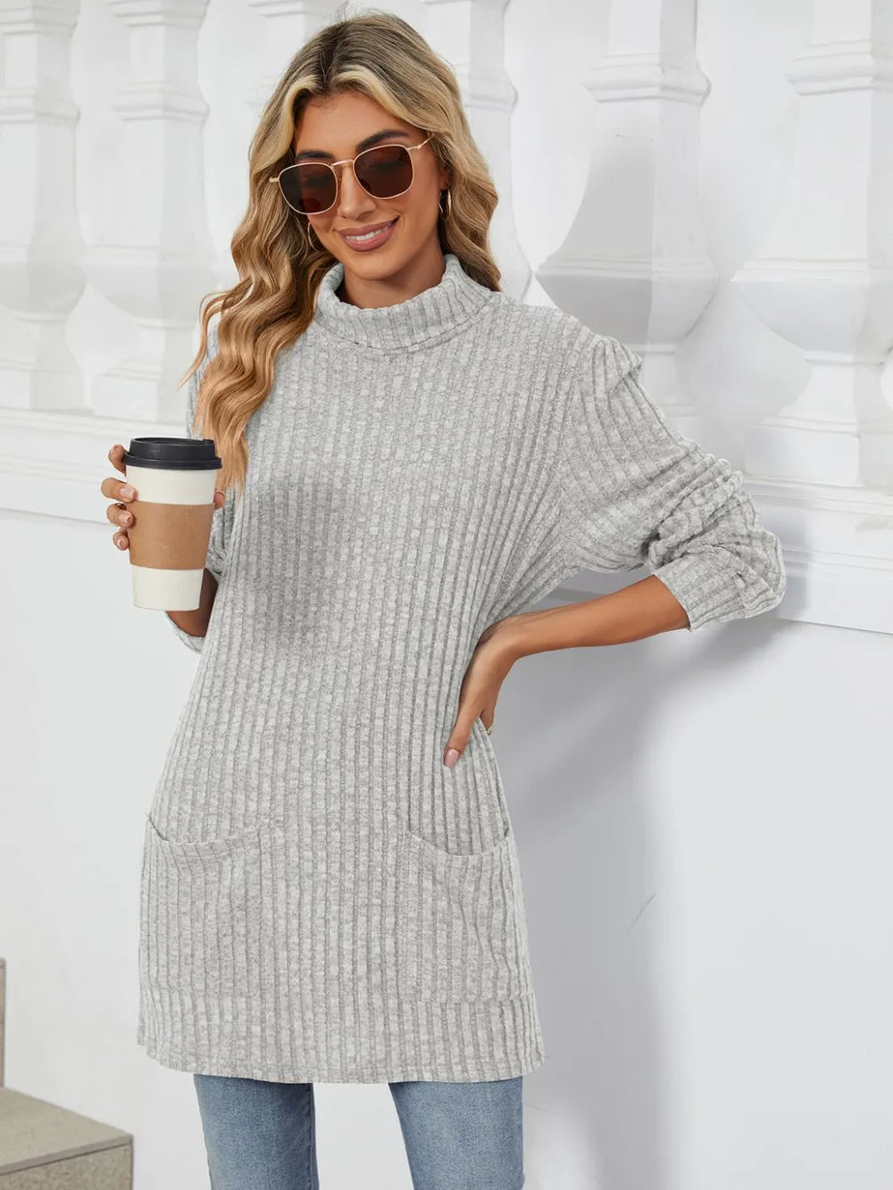Ribbed Mock Neck Long Sleeve T-Shirt – Trendsi | ClozArt