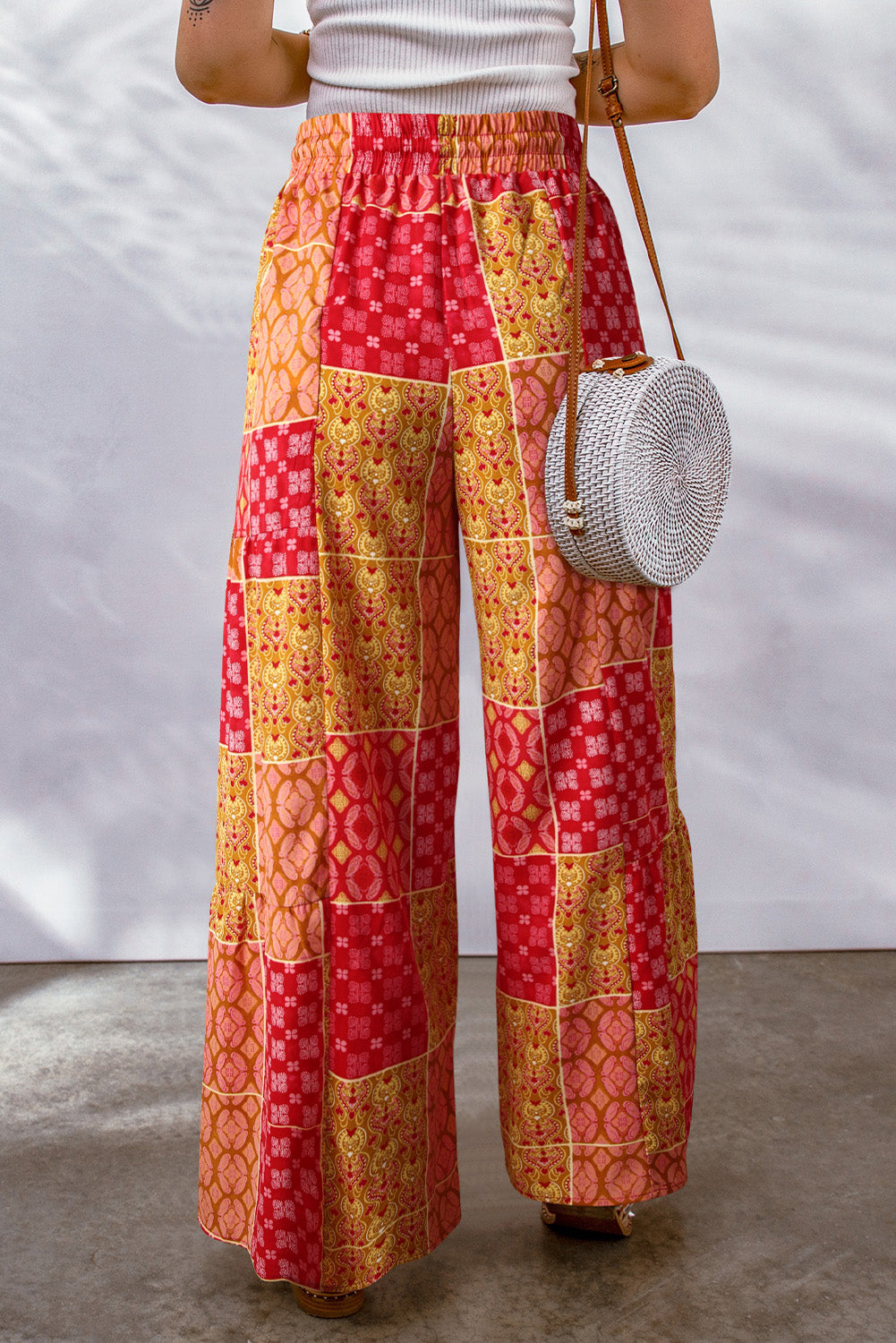 Bohemian Patchwork Drawstring Wide Leg Pants – Trendsi | ClozArt