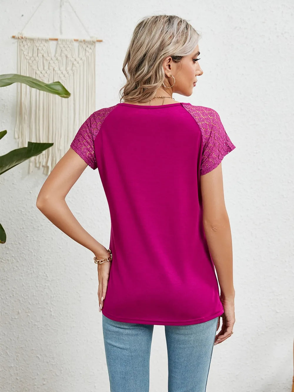 Lace Detail Round Neck Short Sleeve T-Shirt – Trendsi | ClozArt
