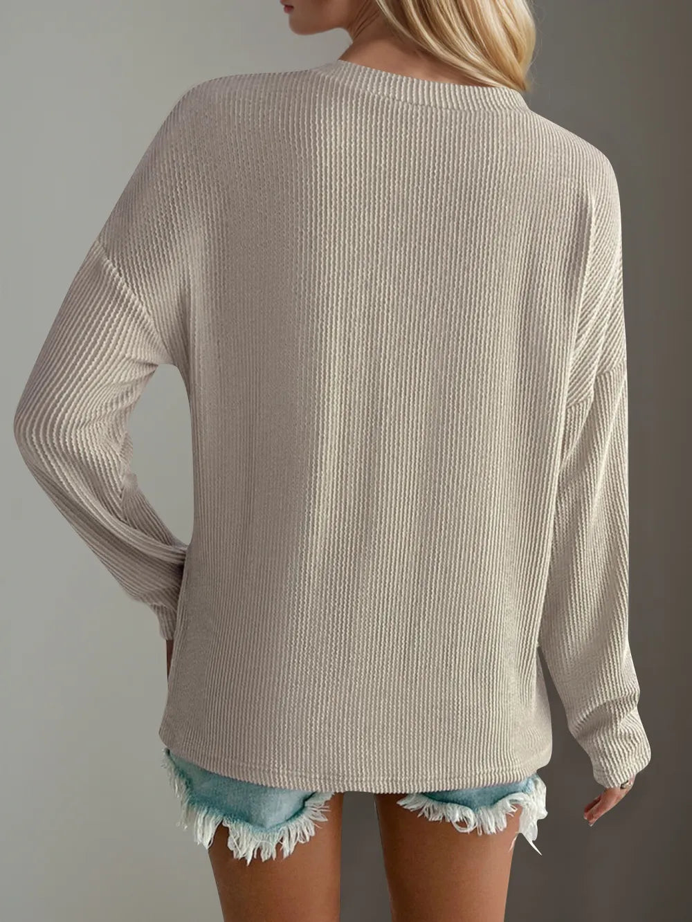Double Take Pocketed Textured V-Neck Long Sleeve T-Shirt – Trendsi | ClozArt