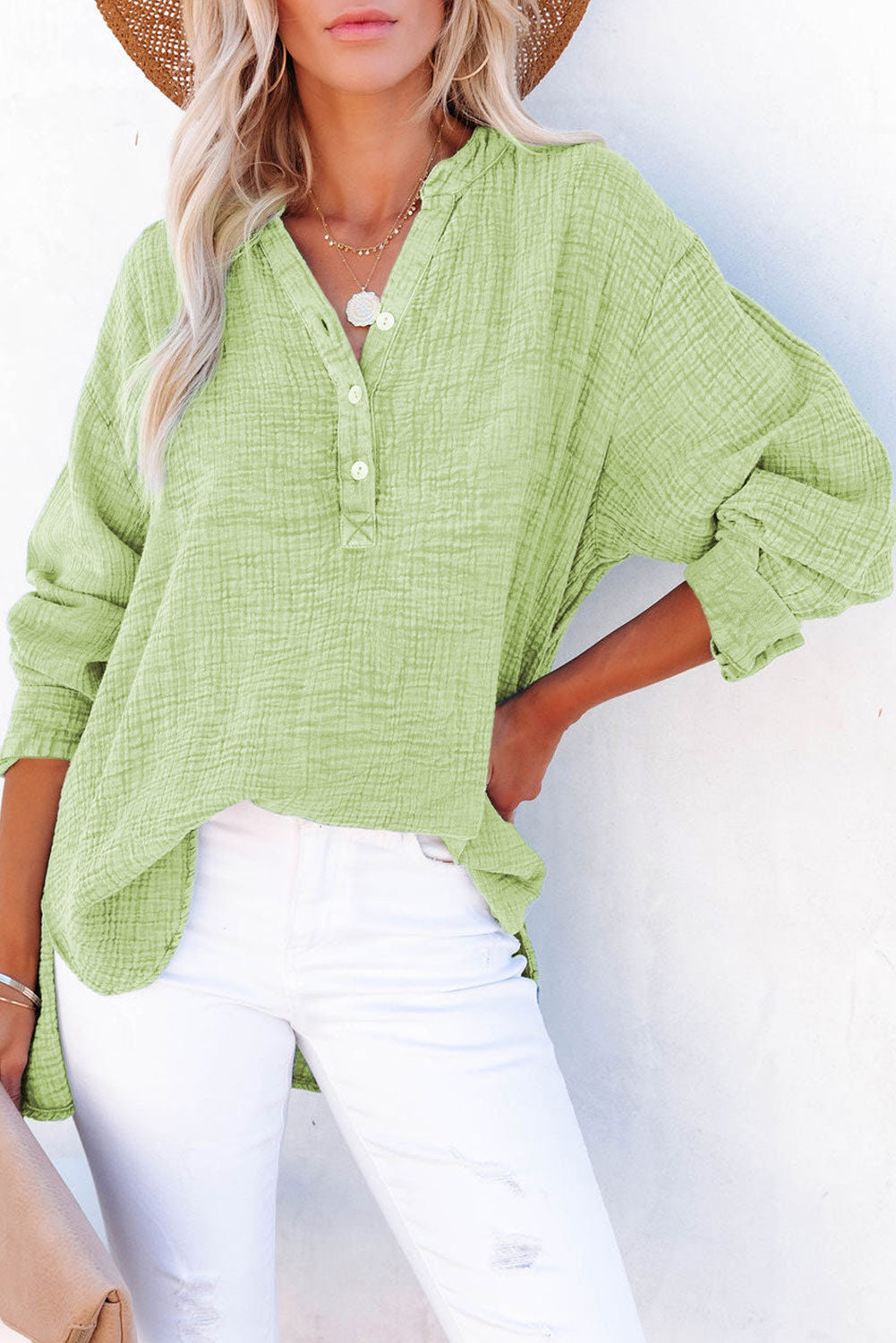 Buttoned Long Sleeve Blouse – Trendsi | ClozArt