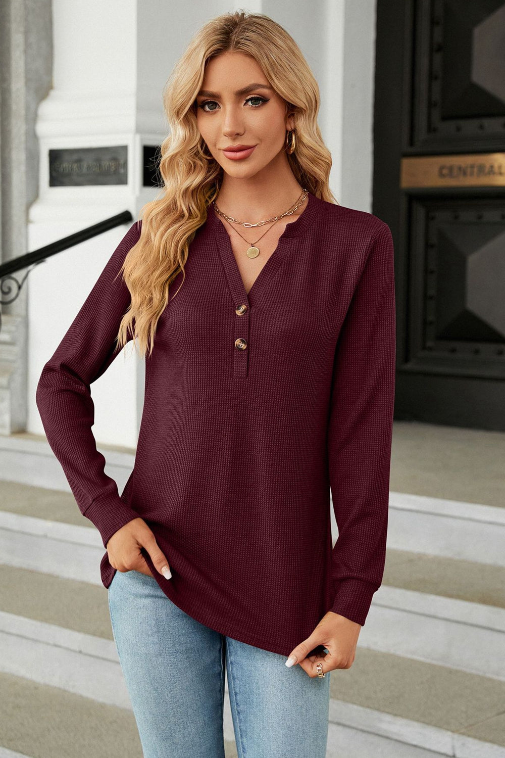 V-Neck Long Sleeve Blouse – Trendsi | ClozArt