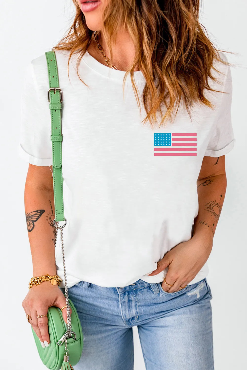 US Flag Round Neck Short Sleeve T-Shirt – Trendsi | ClozArt