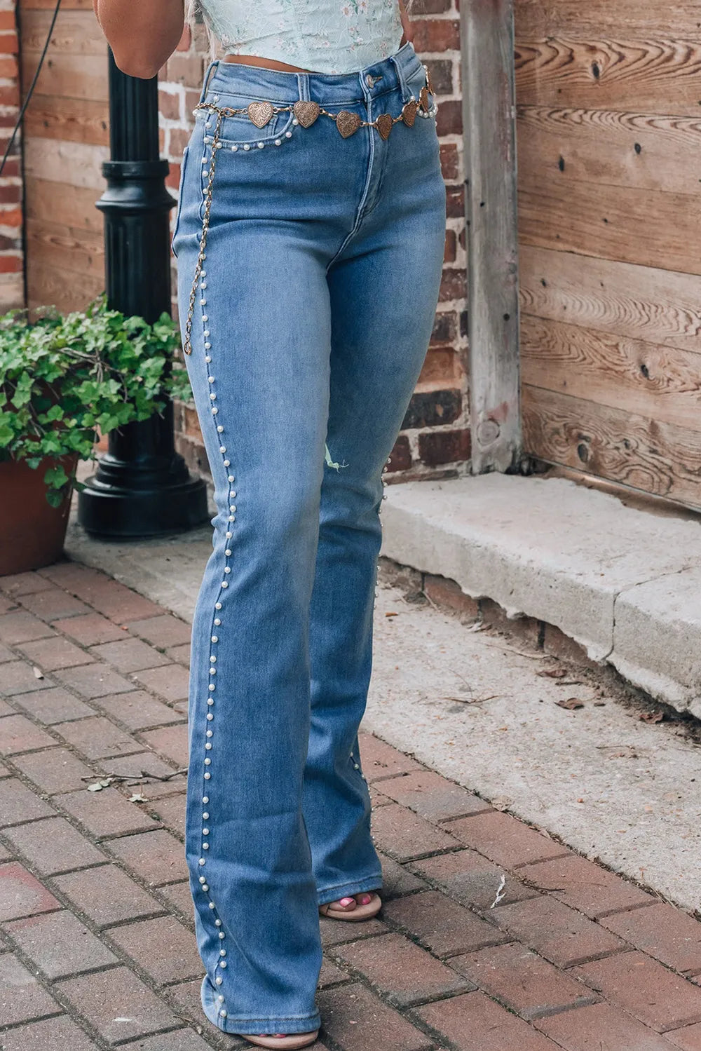 Pearl Trim High Waist Bootcut Jeans – Trendsi | ClozArt