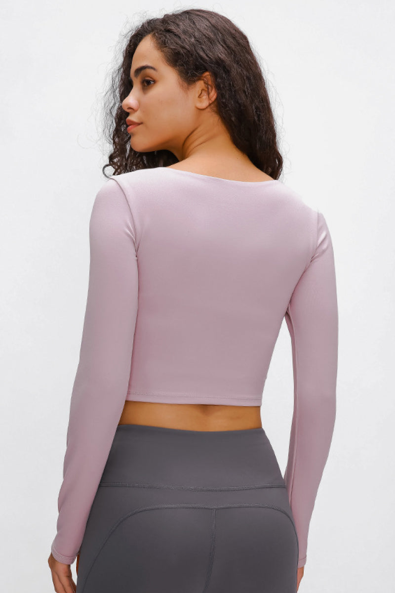 Millennia Long Sleeve Cropped Top With Sports Strap – Trendsi | ClozArt