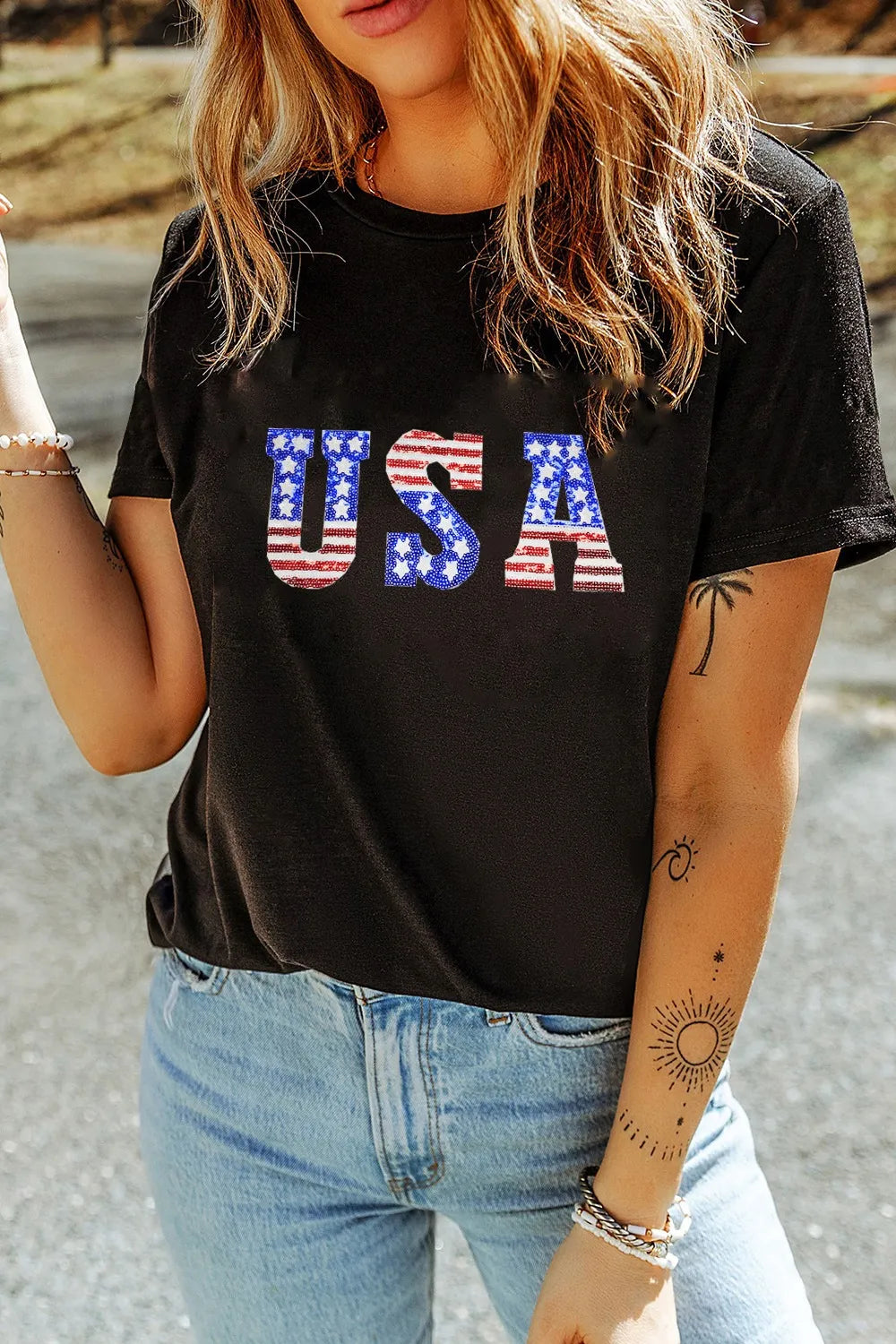 USA Round Neck Short Sleeve T-Shirt – Trendsi | ClozArt