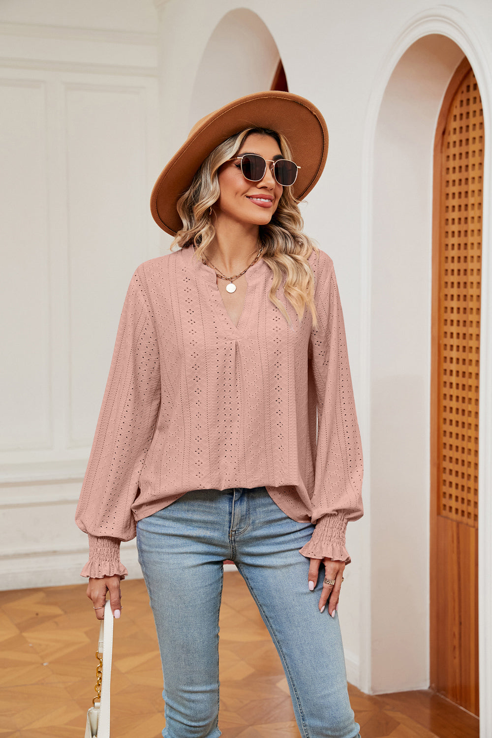 Notched Neck Flounce Sleeve Blouse – Trendsi | ClozArt