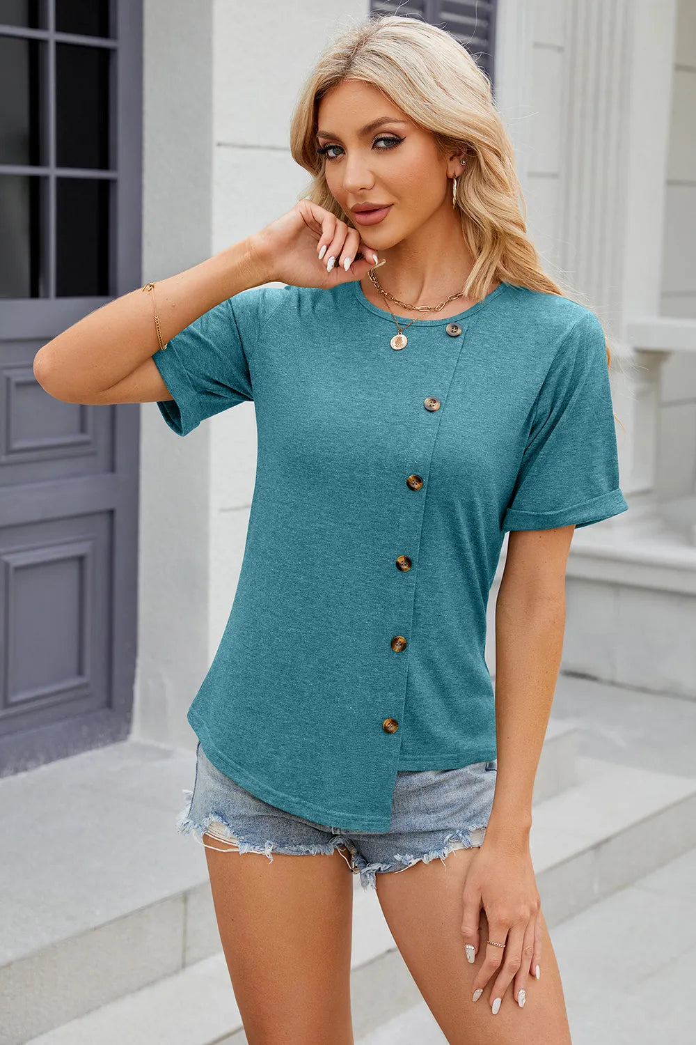 Round Neck Short Sleeve T-Shirt – Trendsi | ClozArt