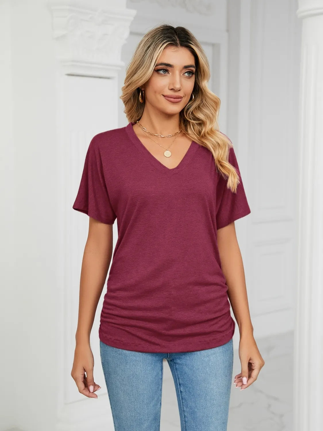 V-Neck Short Sleeve T-Shirt – Trendsi | ClozArt
