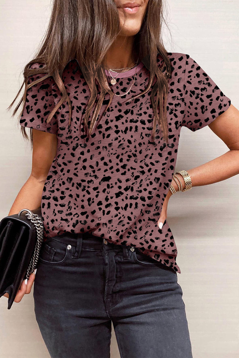 Grey Cheetah Print Casual Crew Neck T Shirt – Shewin | ClozArt