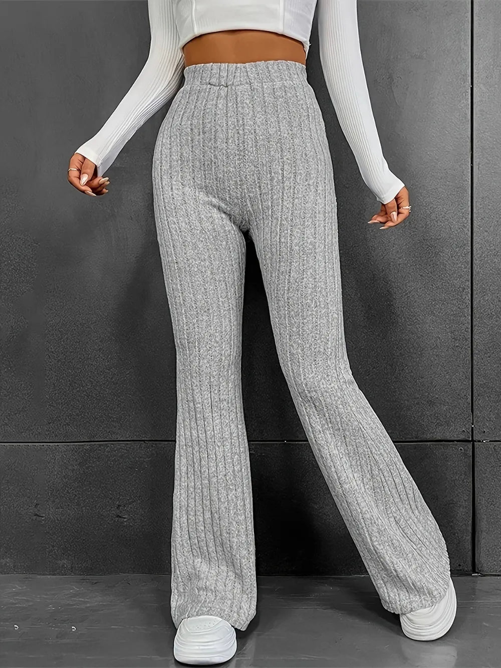 Ribbed High Waist Bootcut Pants – Trendsi | ClozArt