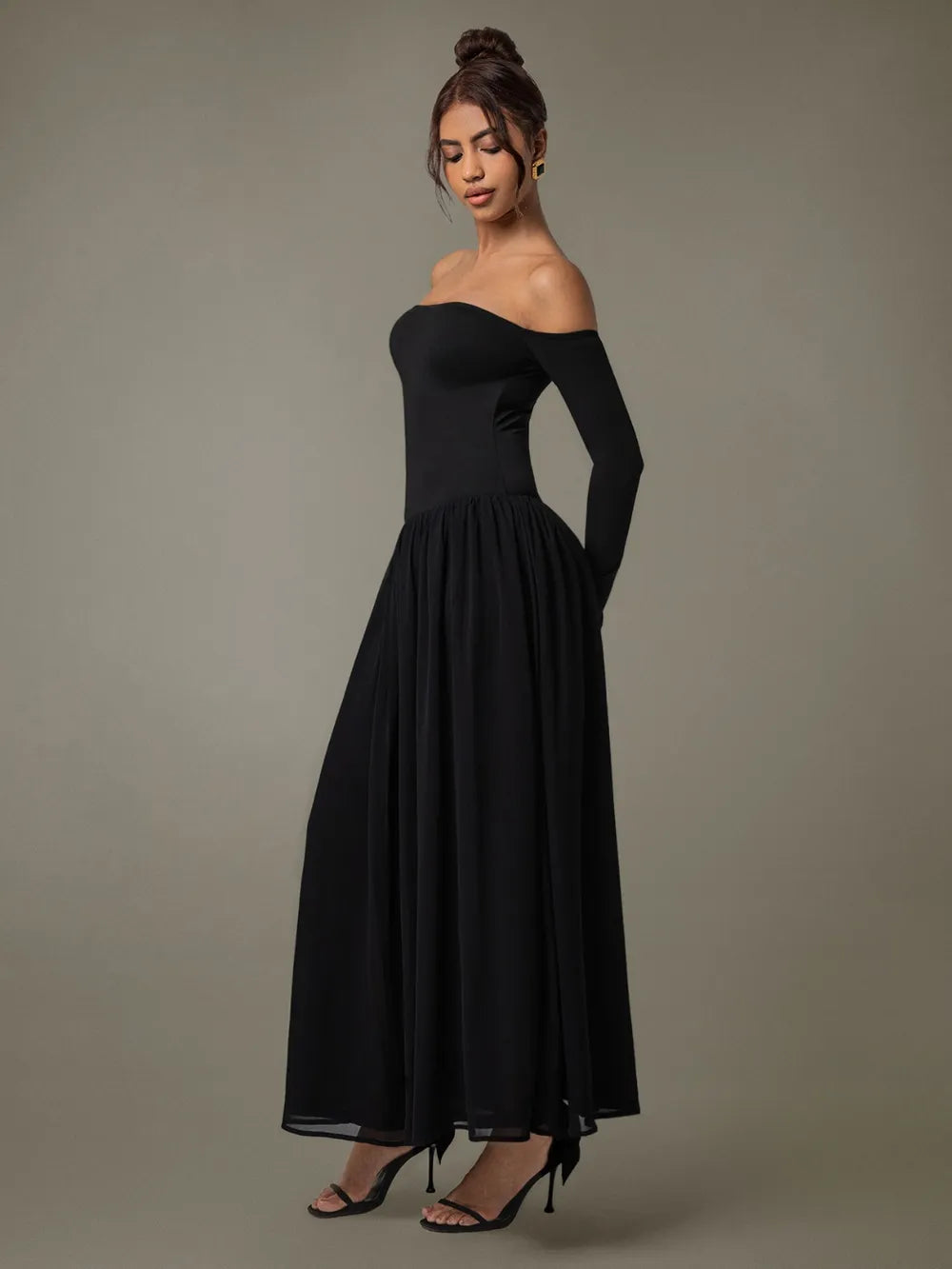 Off Shoulder Long Sleeve Maxi Dress – Trendsi | ClozArt