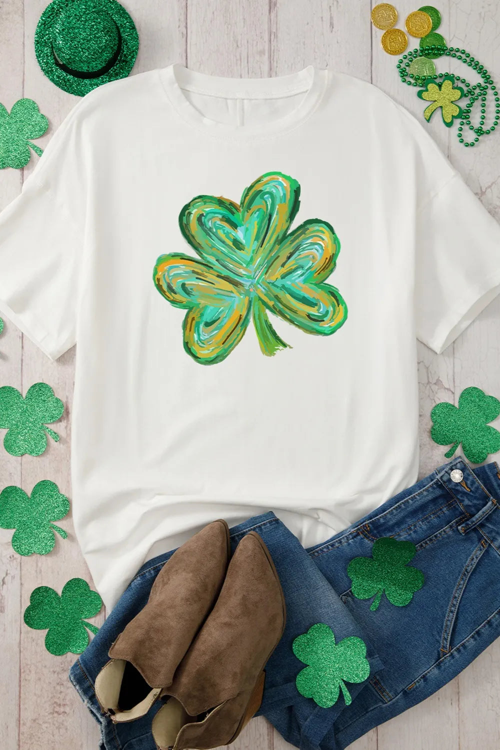 Lucky Clover Round Neck Short Sleeve T-Shirt – Trendsi | ClozArt