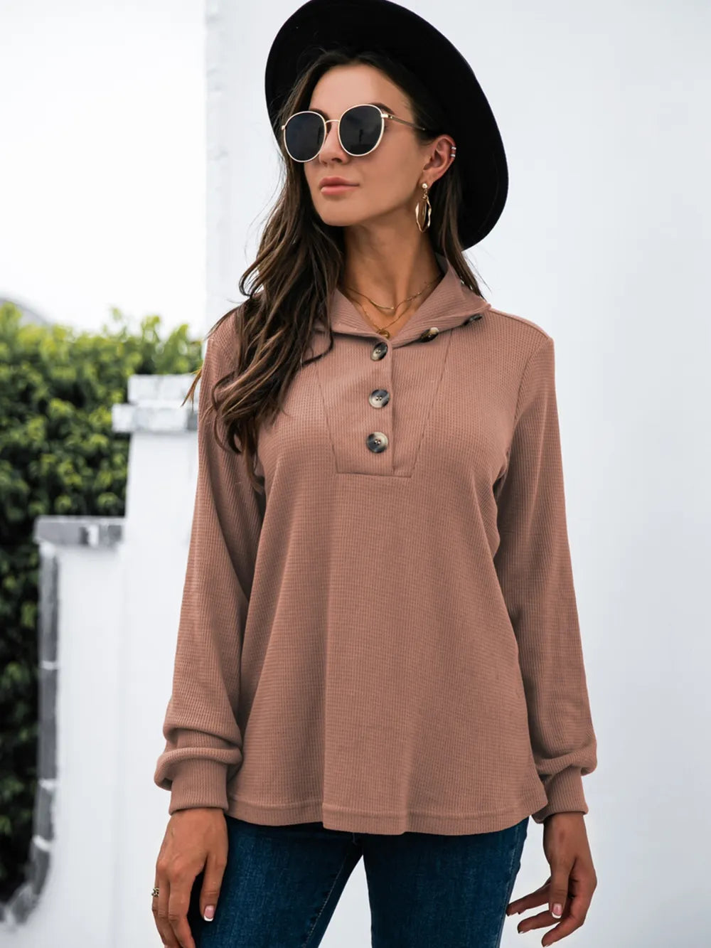 Half Button Long Sleeve T-Shirt – Trendsi | ClozArt