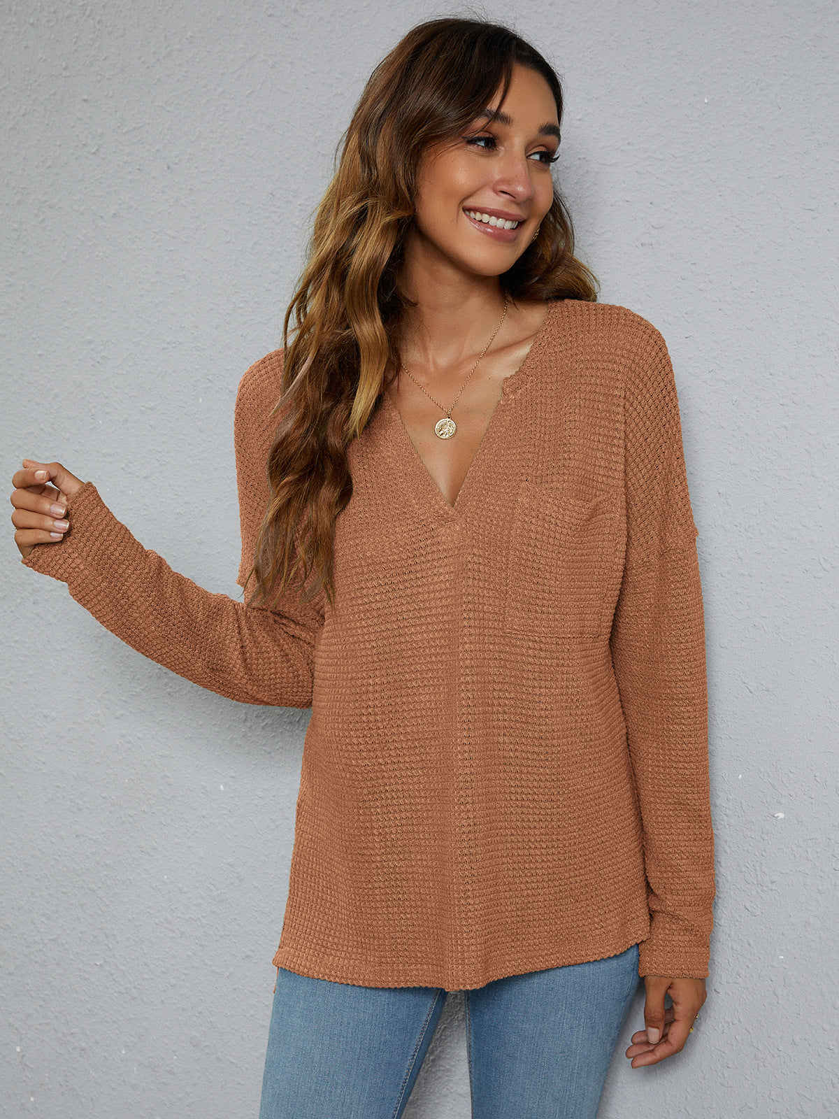 Dropped Shoulder High-Low Waffle-Knit Top – Trendsi | ClozArt